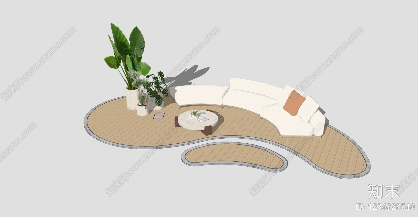 奶油风弧形沙发SU模型下载【ID:1234328540】