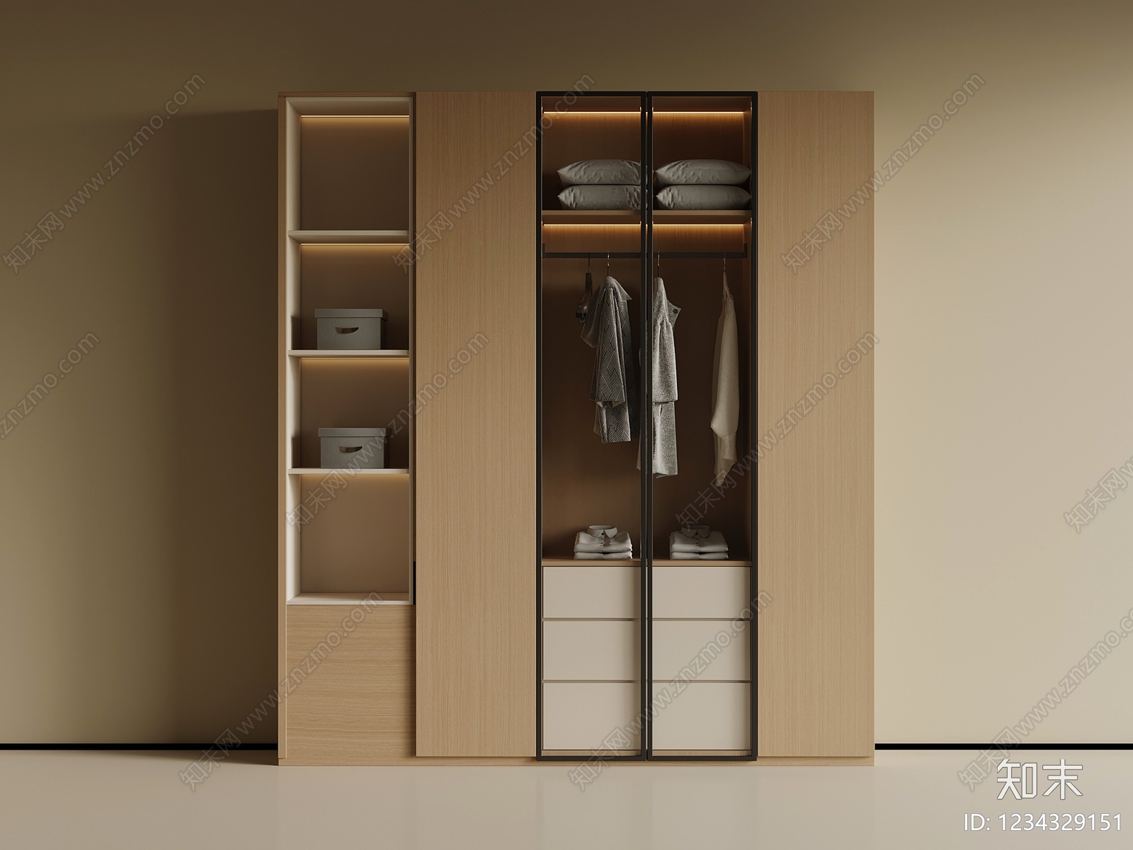 原木风衣柜SU模型下载【ID:1234329151】
