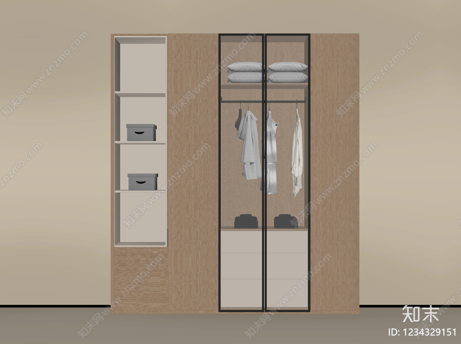原木风衣柜SU模型下载【ID:1234329151】