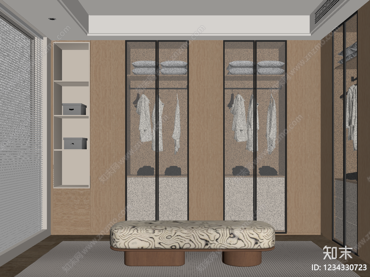 原木风衣帽间SU模型下载【ID:1234330723】