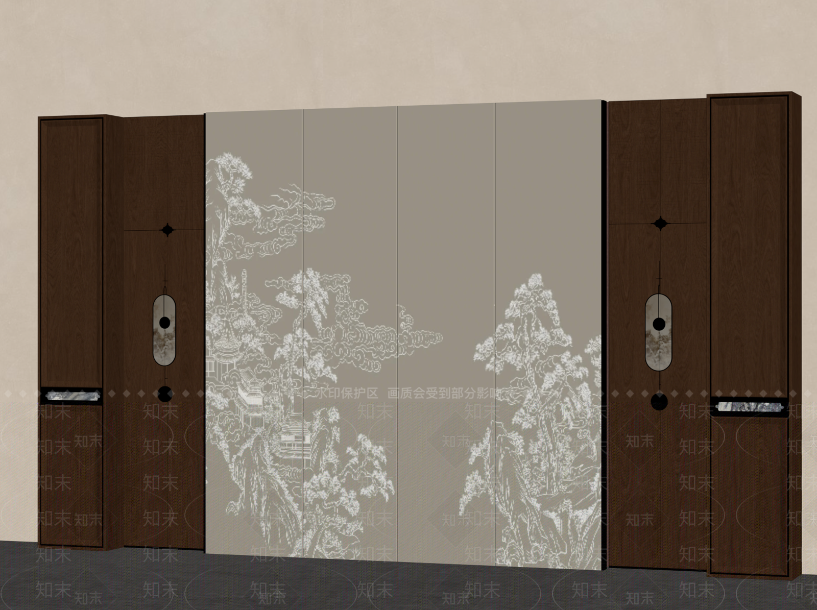 新中式床头背景墙3D模型下载【ID:1234331926】