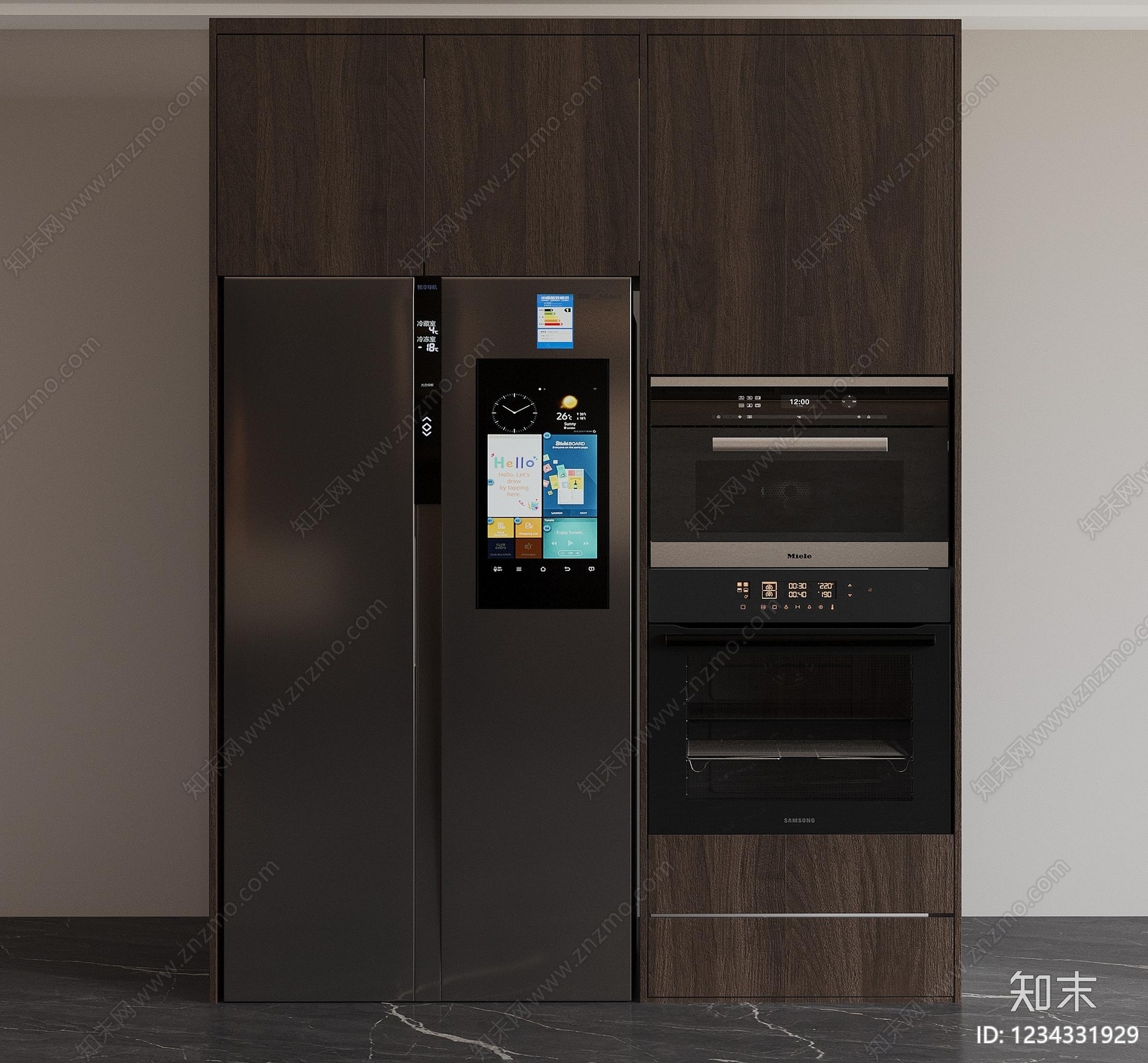 现代简约封闭式厨房SU模型下载【ID:1234331929】