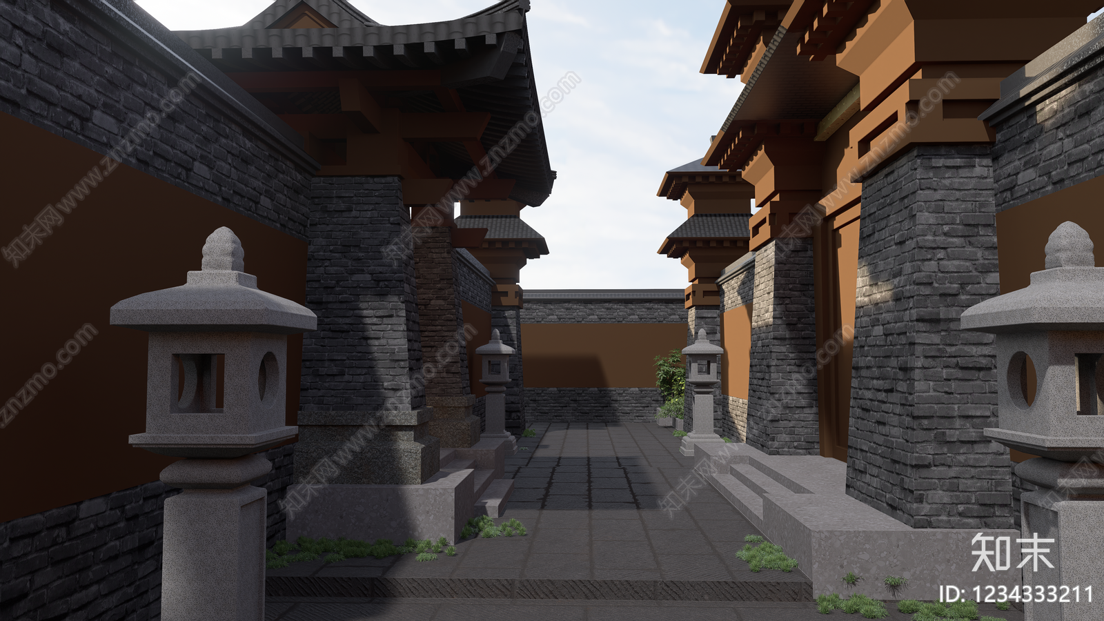 中式古建影视SU模型下载【ID:1234333211】