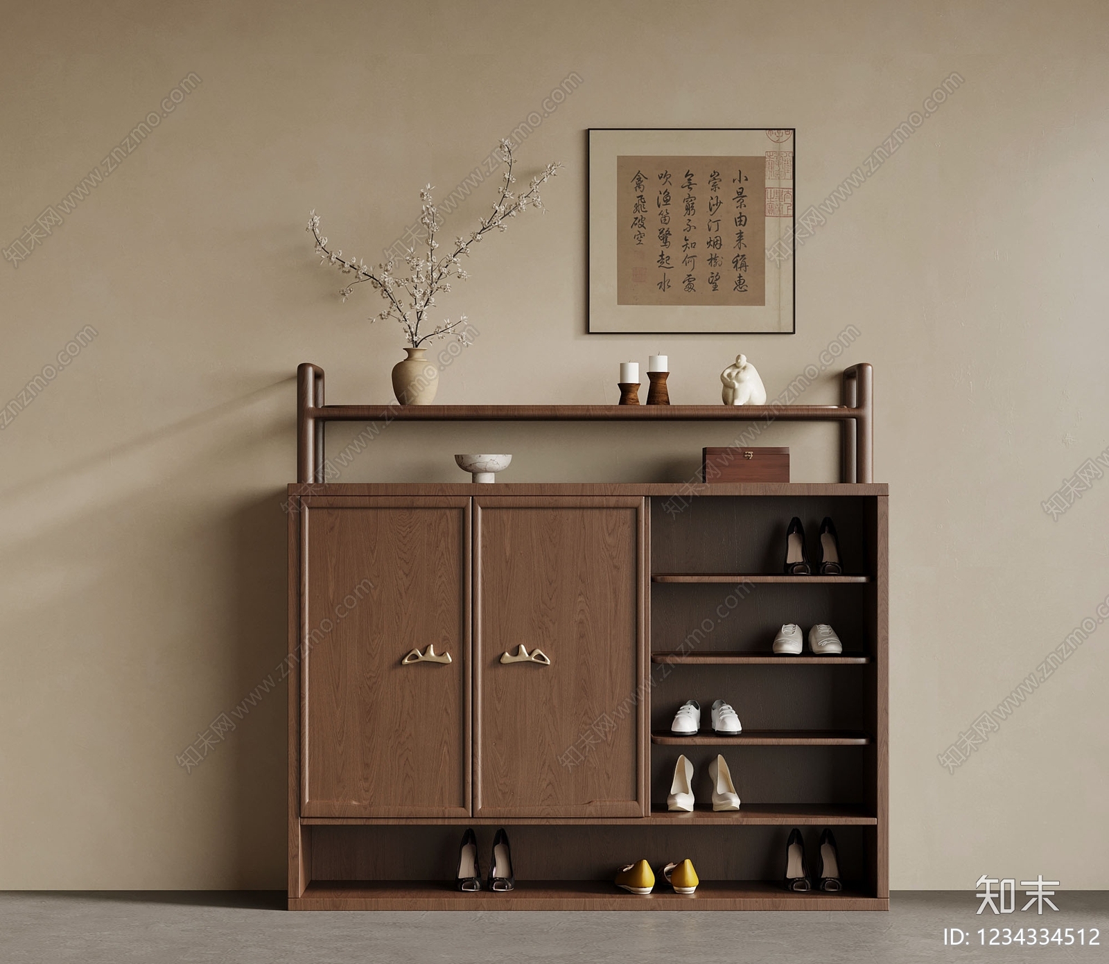 新中式鞋柜SU模型下载【ID:1234334512】
