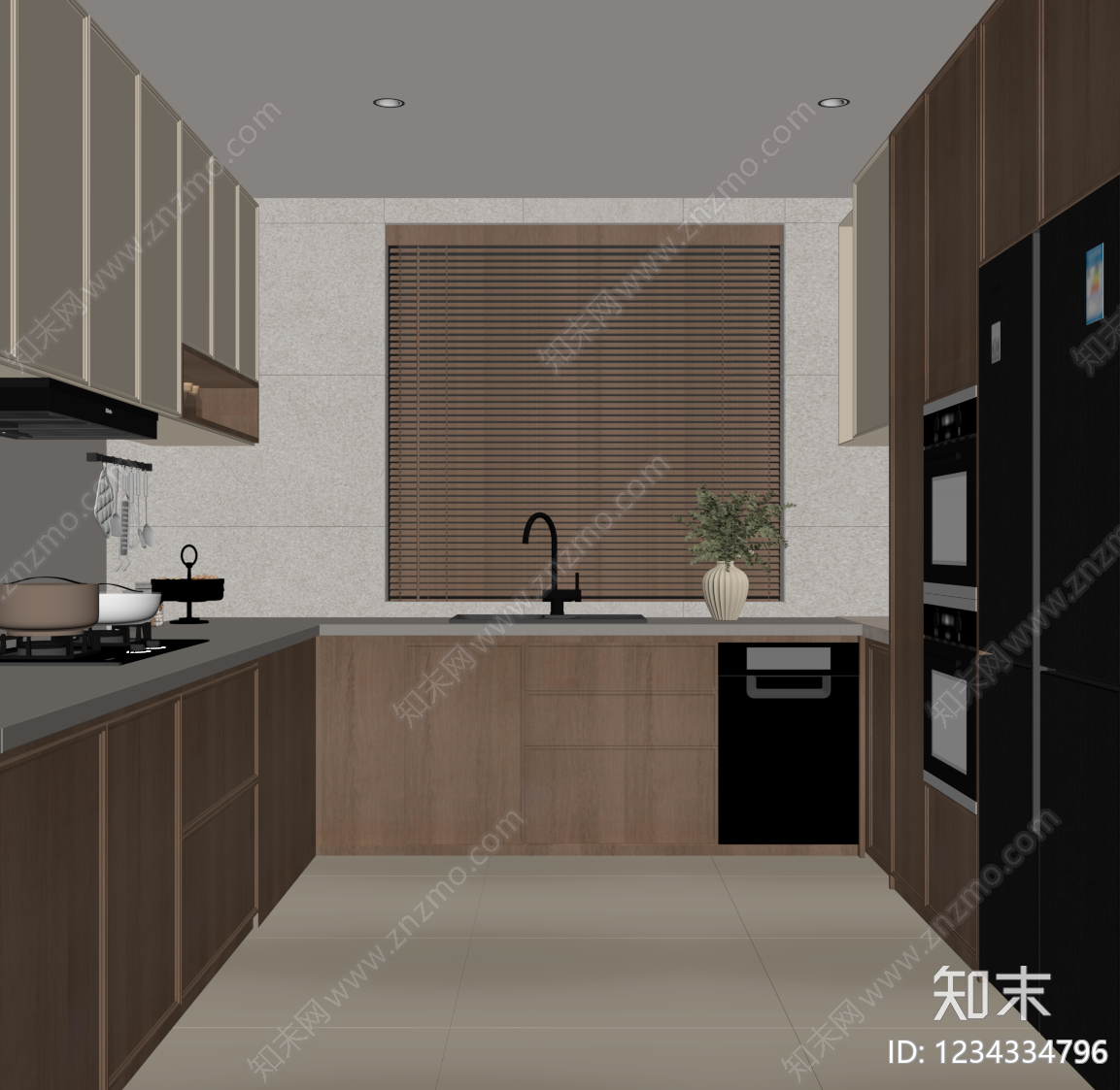 中古风封闭式厨房SU模型下载【ID:1234334796】