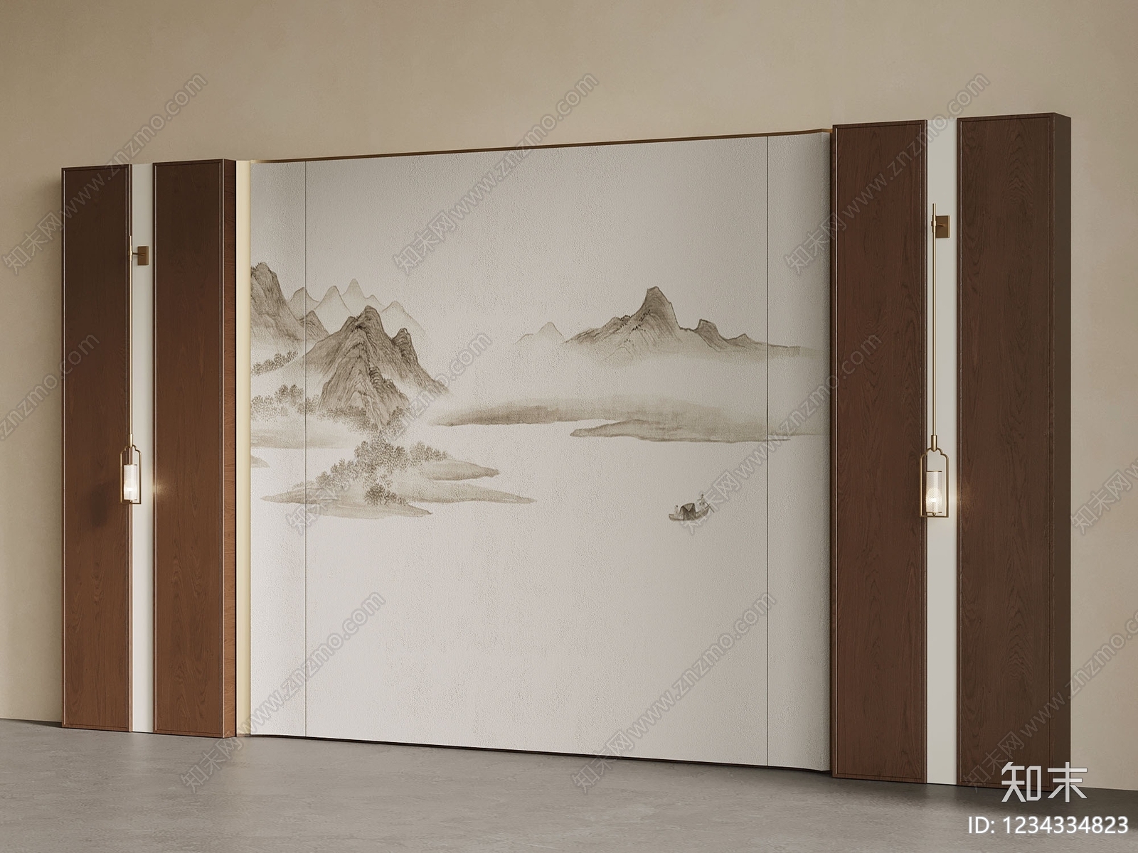 新中式背景墙SU模型下载【ID:1234334823】