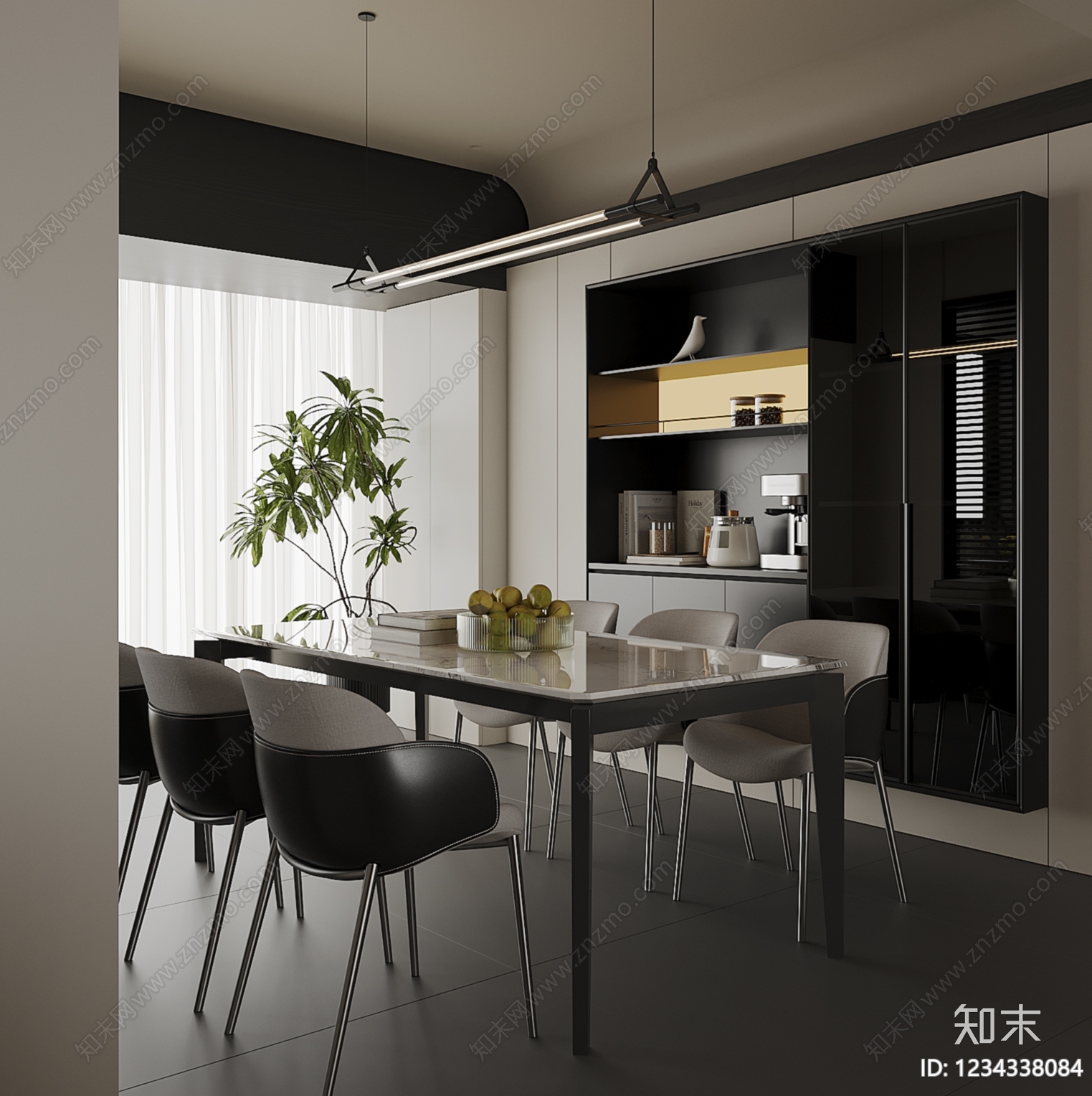 意式极简家居餐厅SU模型下载【ID:1234338084】