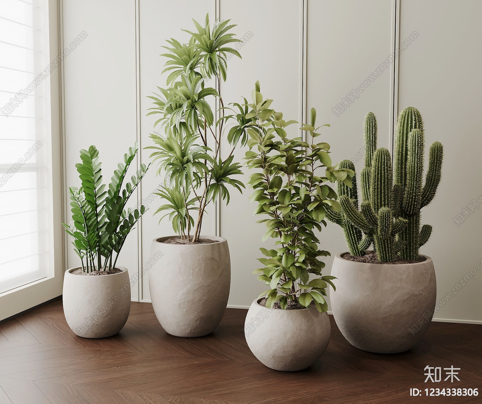 现代简约植物组合SU模型下载【ID:1234338306】