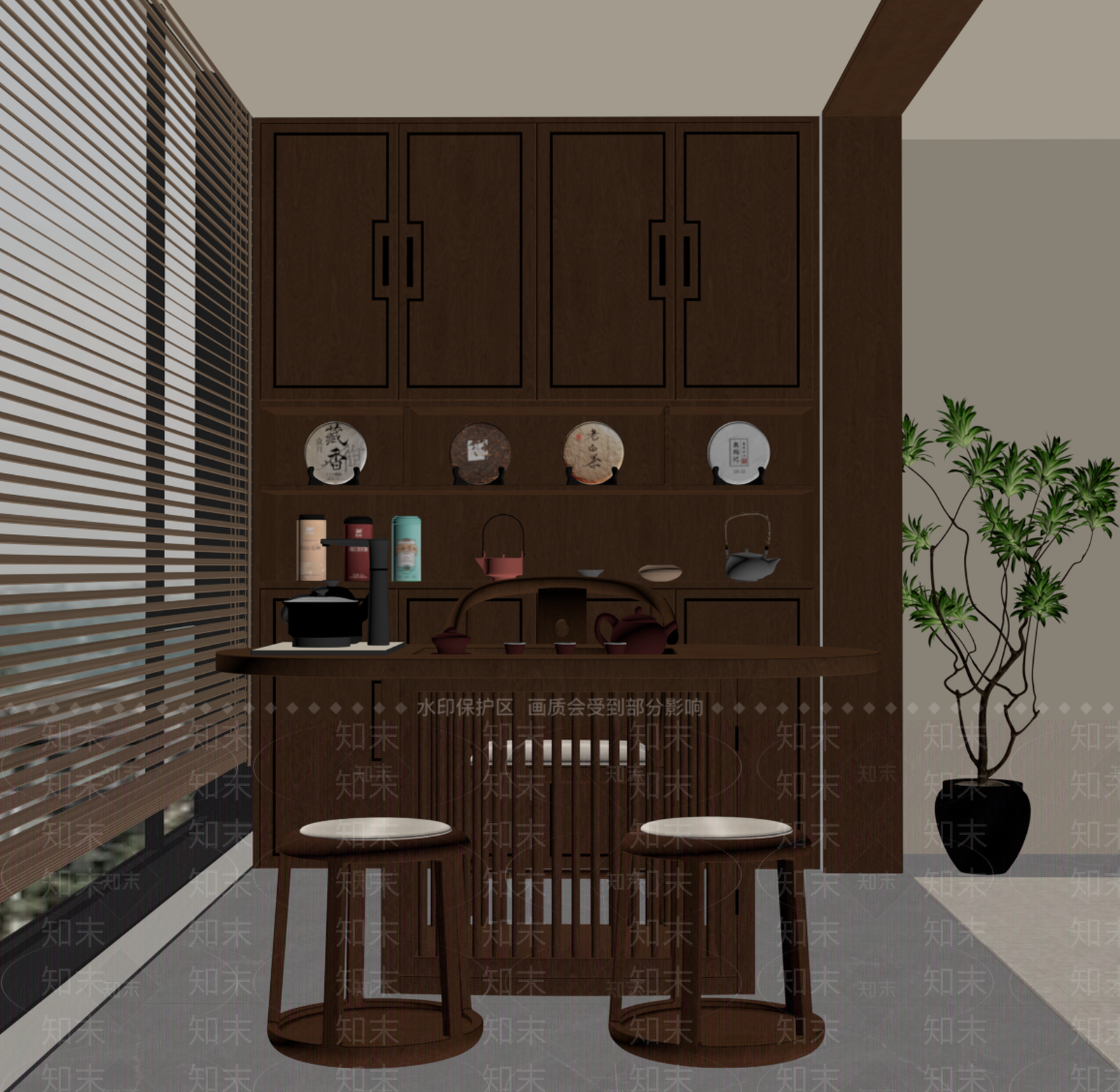 新中式茶室3D模型下载【ID:1234339641】