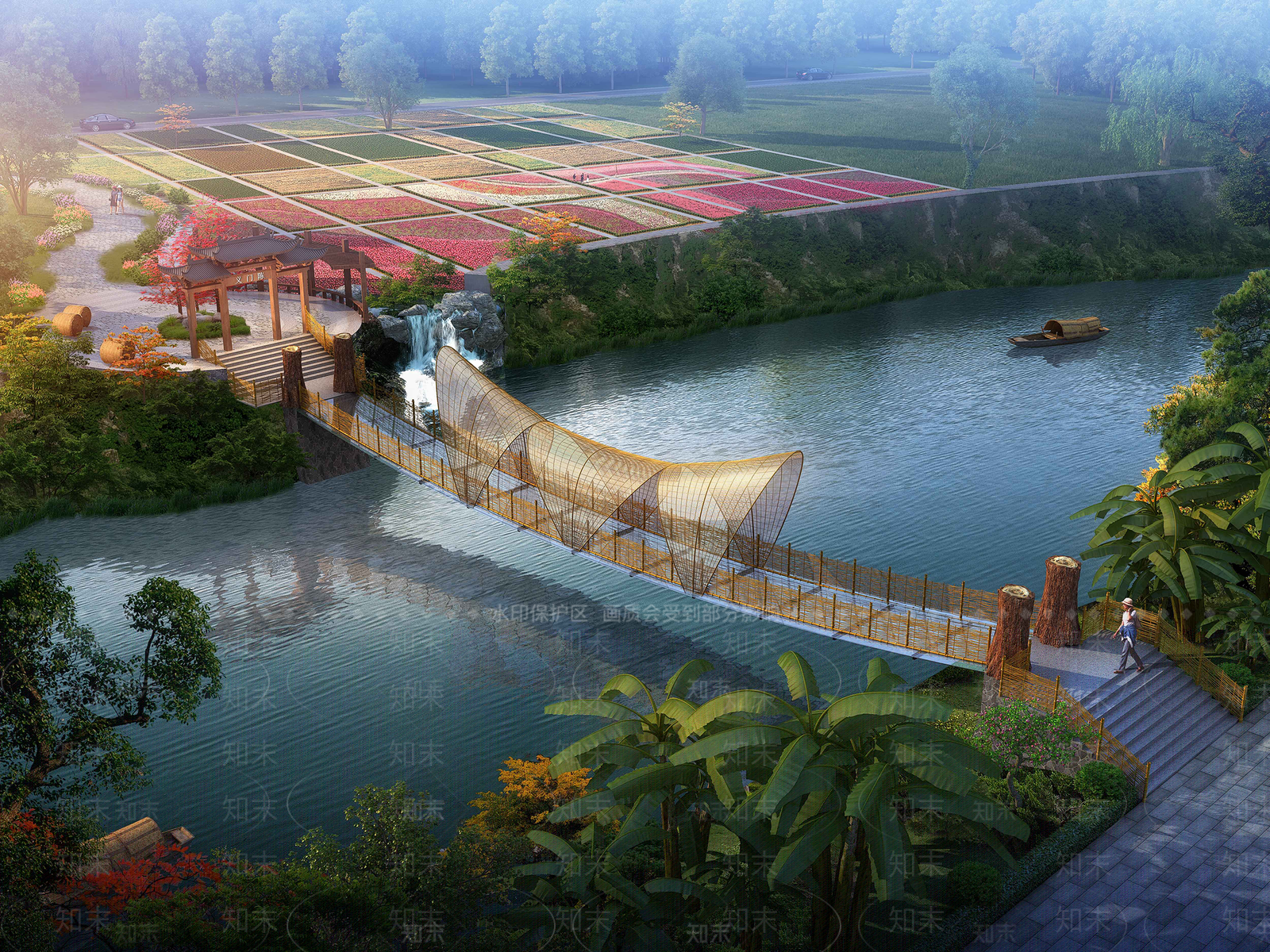 新中式景观景观桥3D模型渲染效果图