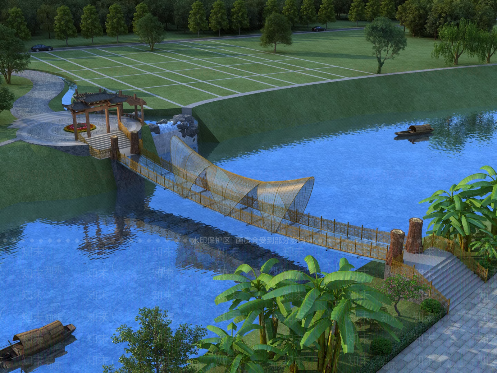 新中式景观景观桥3D模型下载【ID:1234340499】