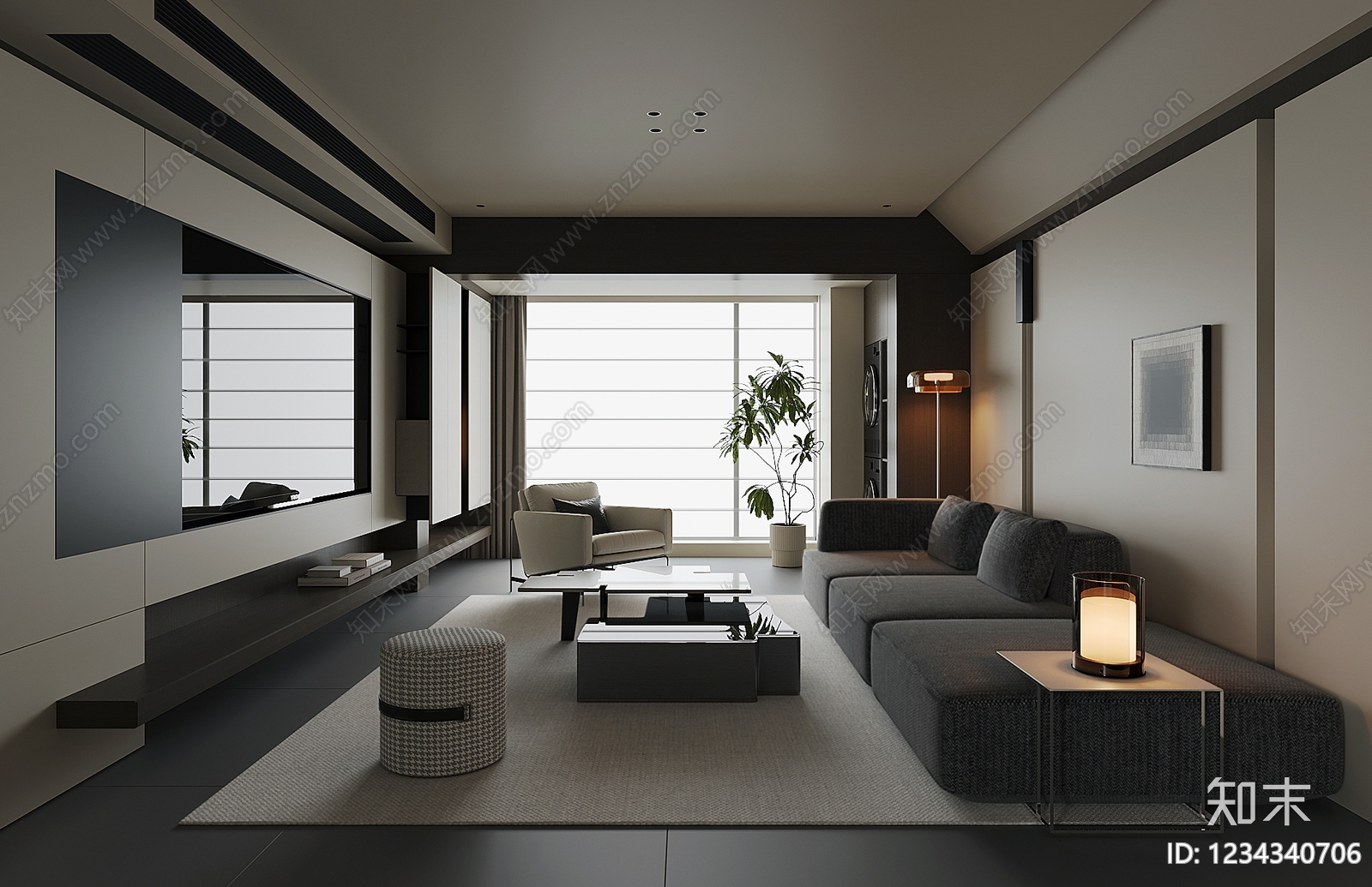 意式极简家居客厅SU模型下载【ID:1234340706】