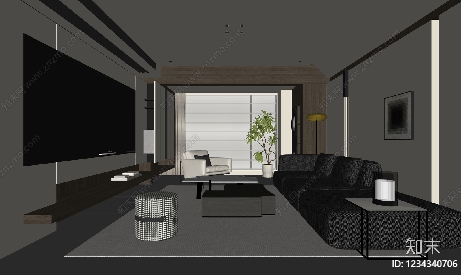 意式极简家居客厅SU模型下载【ID:1234340706】