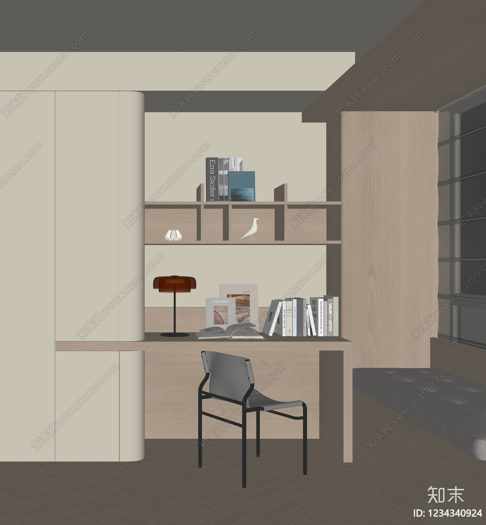 奶油风书桌SU模型下载【ID:1234340924】