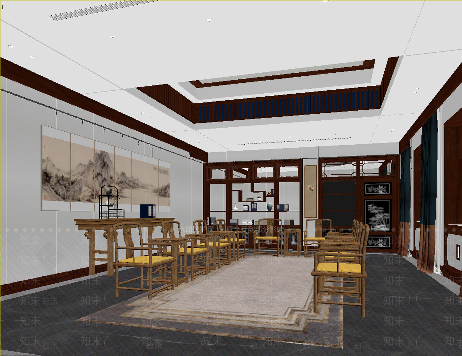 新中式接待室3D模型下载【ID:1234341026】