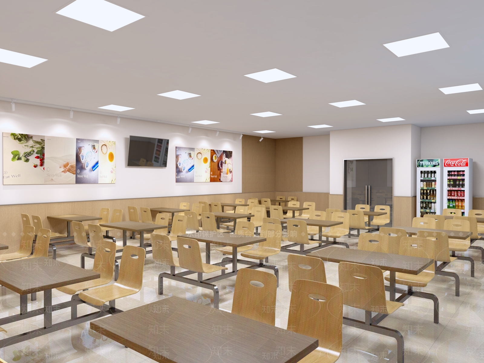 现代简约学生食堂3D模型渲染效果图