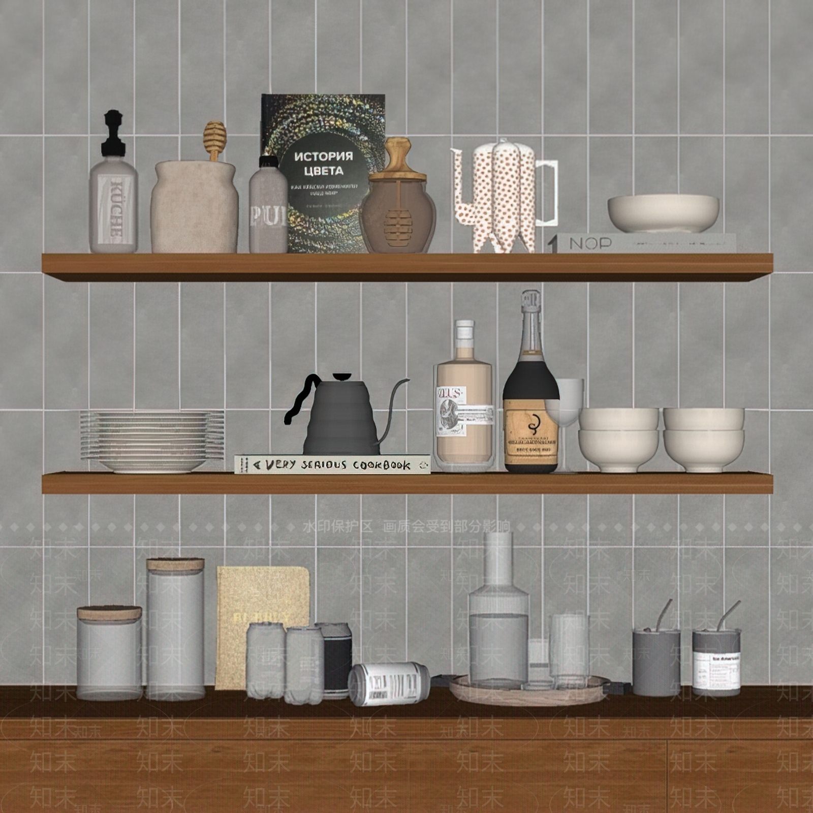 现代简约厨房用品组合SU模型下载【ID:1234342200】