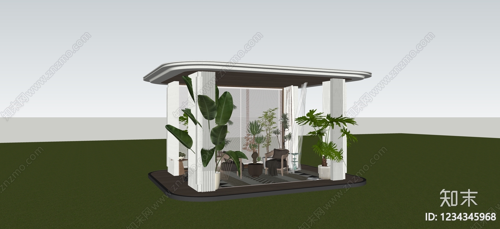 现代简约廊架空间SU模型下载【ID:1234345968】