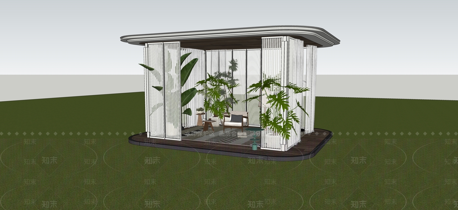 现代廊架SU模型下载【ID:1234348795】