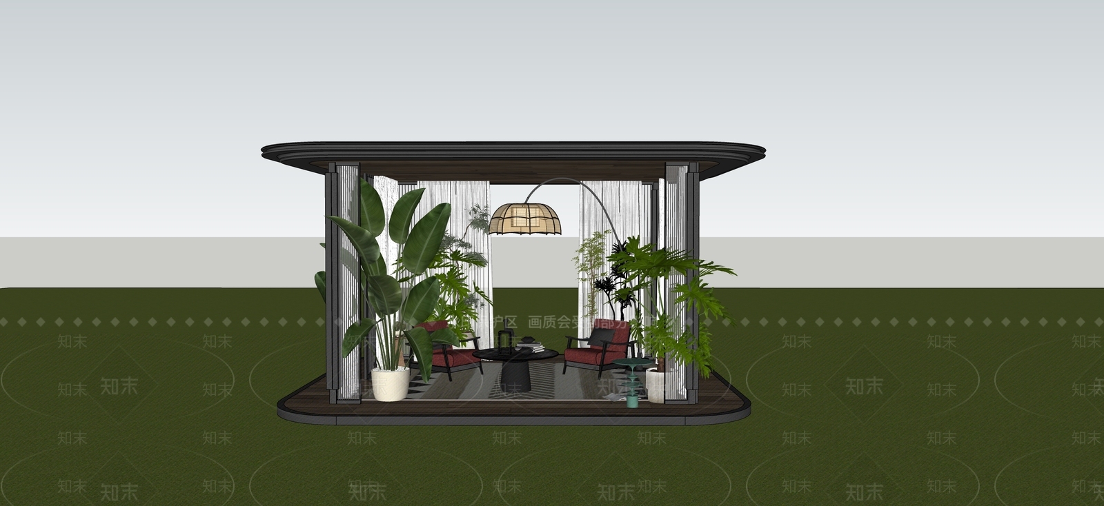 现代廊架空间SU模型下载【ID:1234350155】