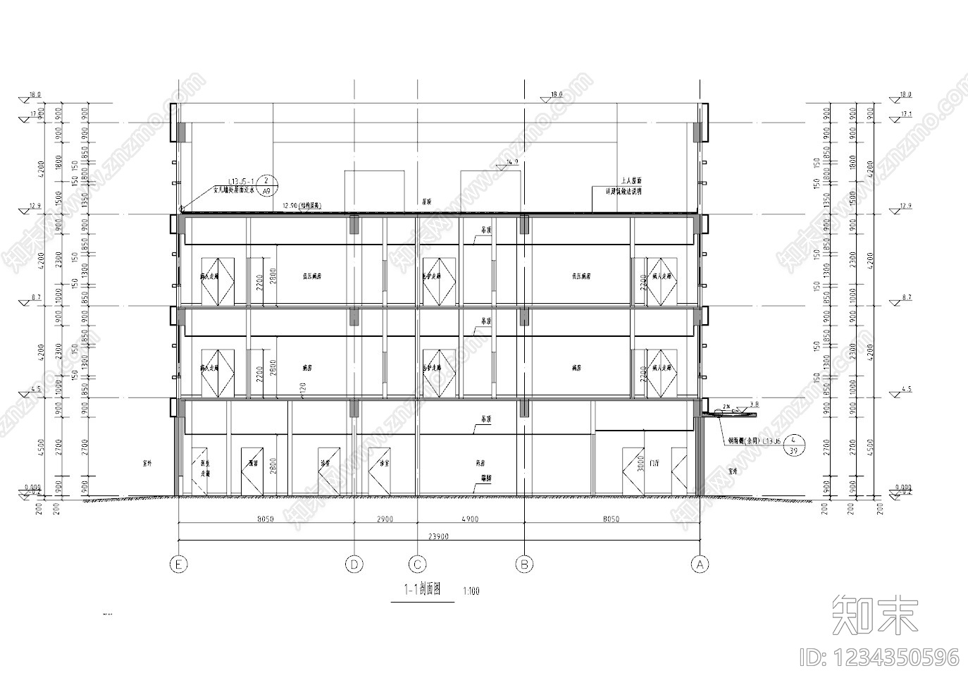 医院建筑cad施工图下载【ID:1234350596】