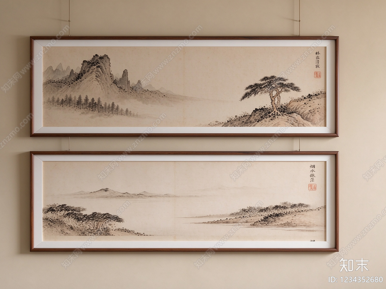 新中式山水画SU模型下载【ID:1234352680】