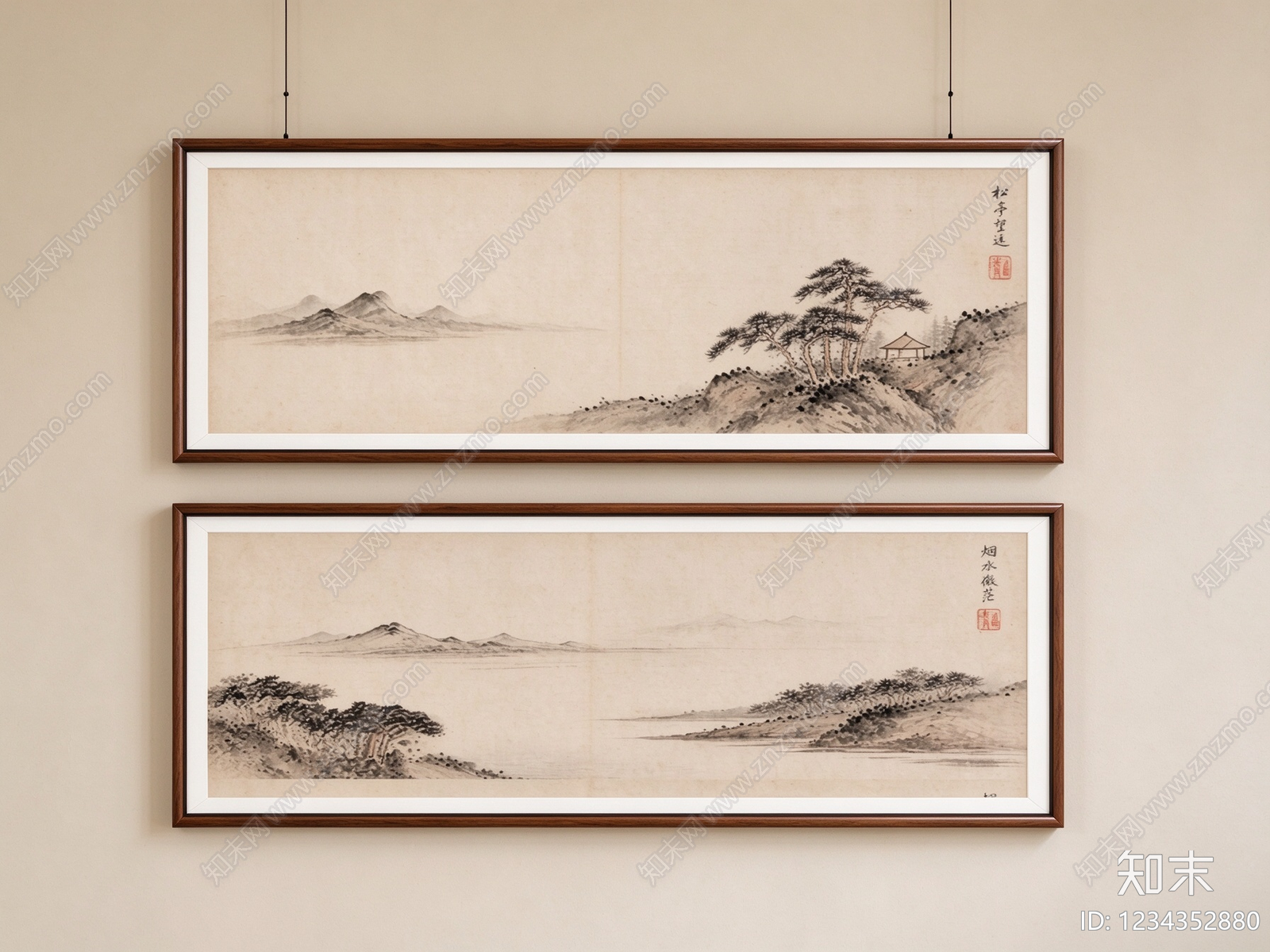 新中式山水画SU模型下载【ID:1234352880】