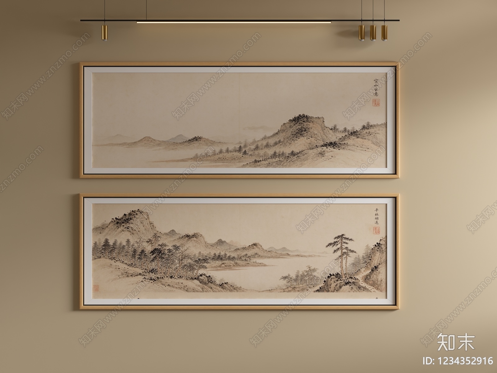 新中式山水画SU模型下载【ID:1234352916】