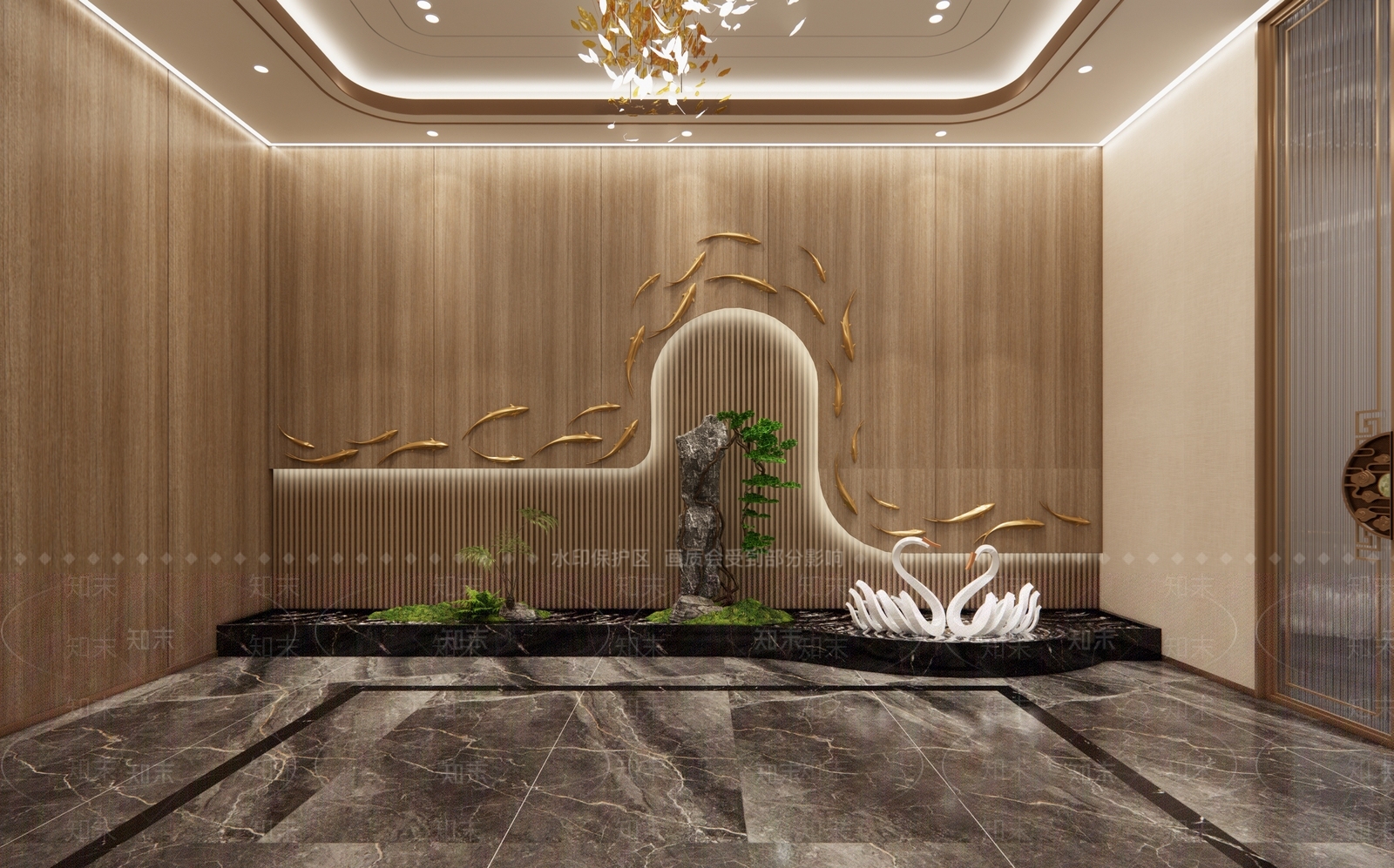 新中式背景墙SU模型下载【ID:1234353876】
