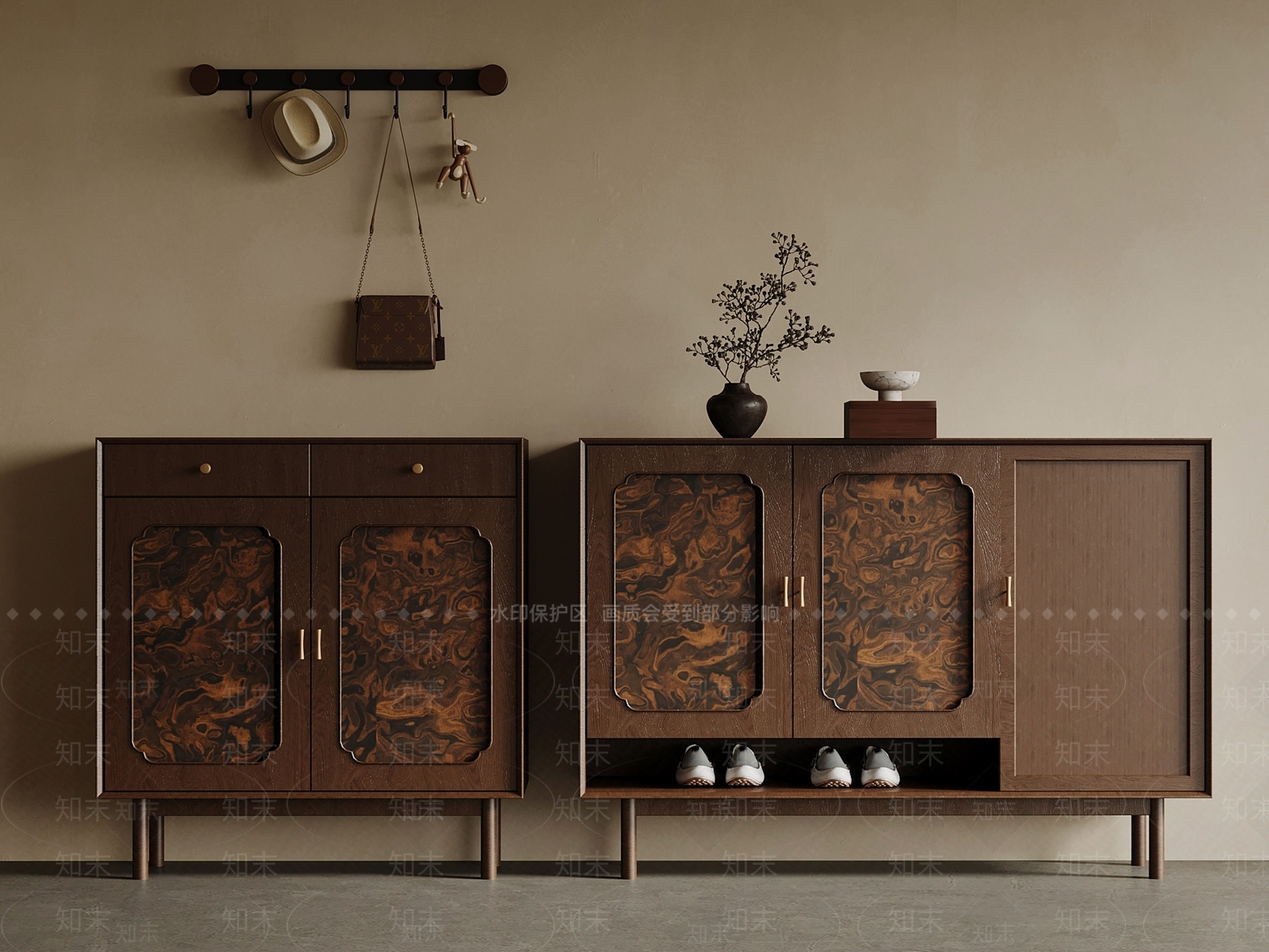 中古风鞋柜SU模型下载【ID:1234358275】