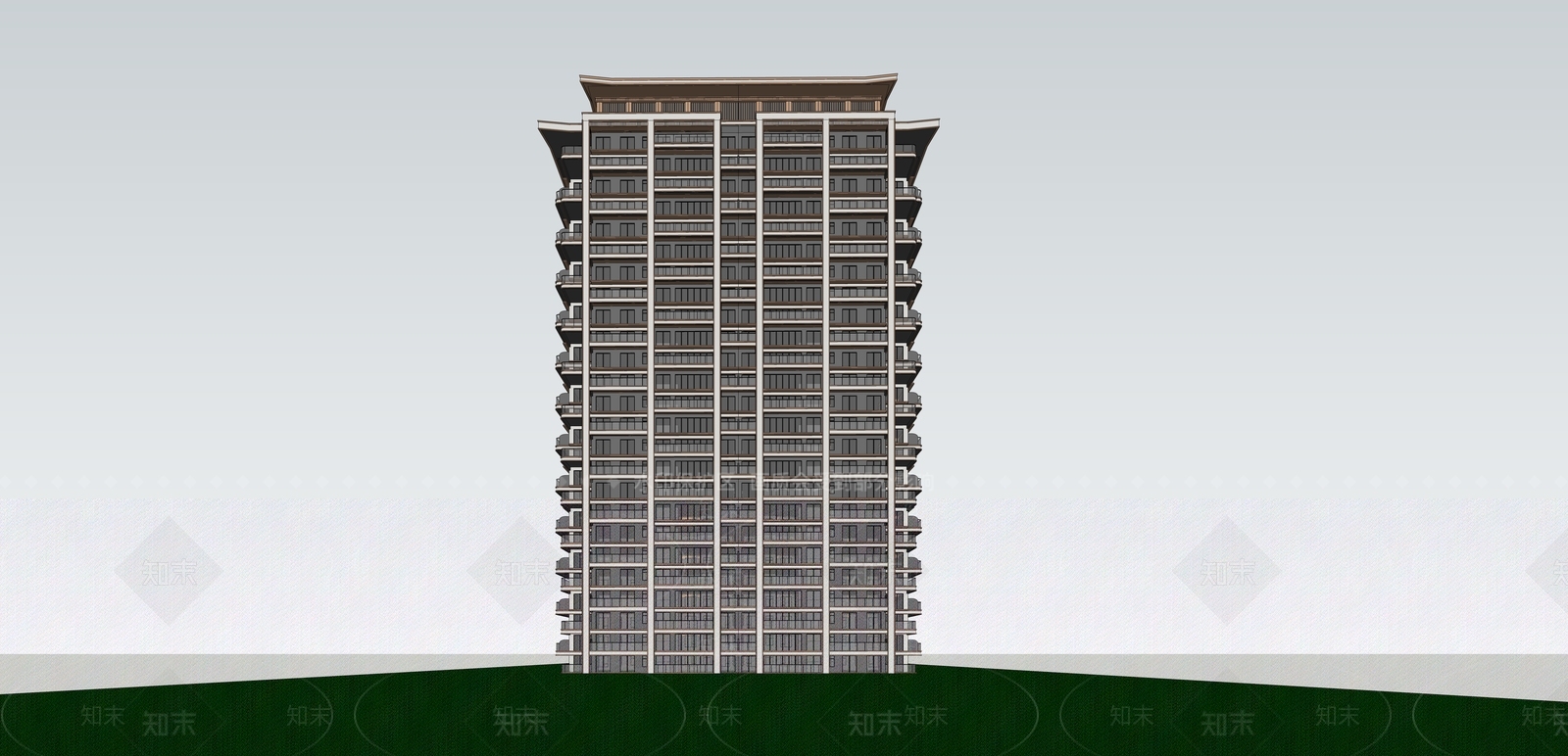 新中式小高层住宅楼SU模型下载【ID:1234359865】