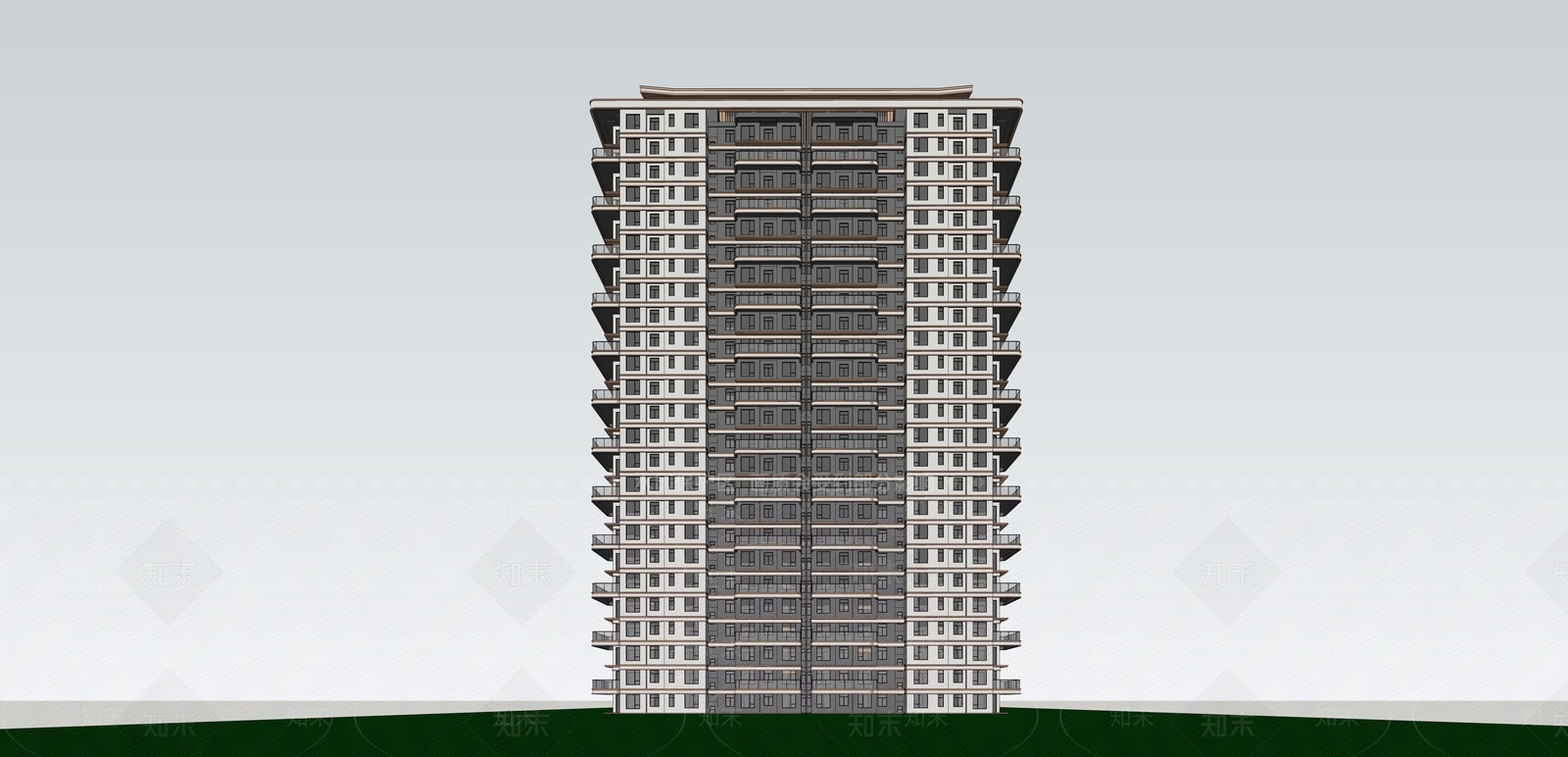 新中式小高层住宅楼SU模型下载【ID:1234359865】