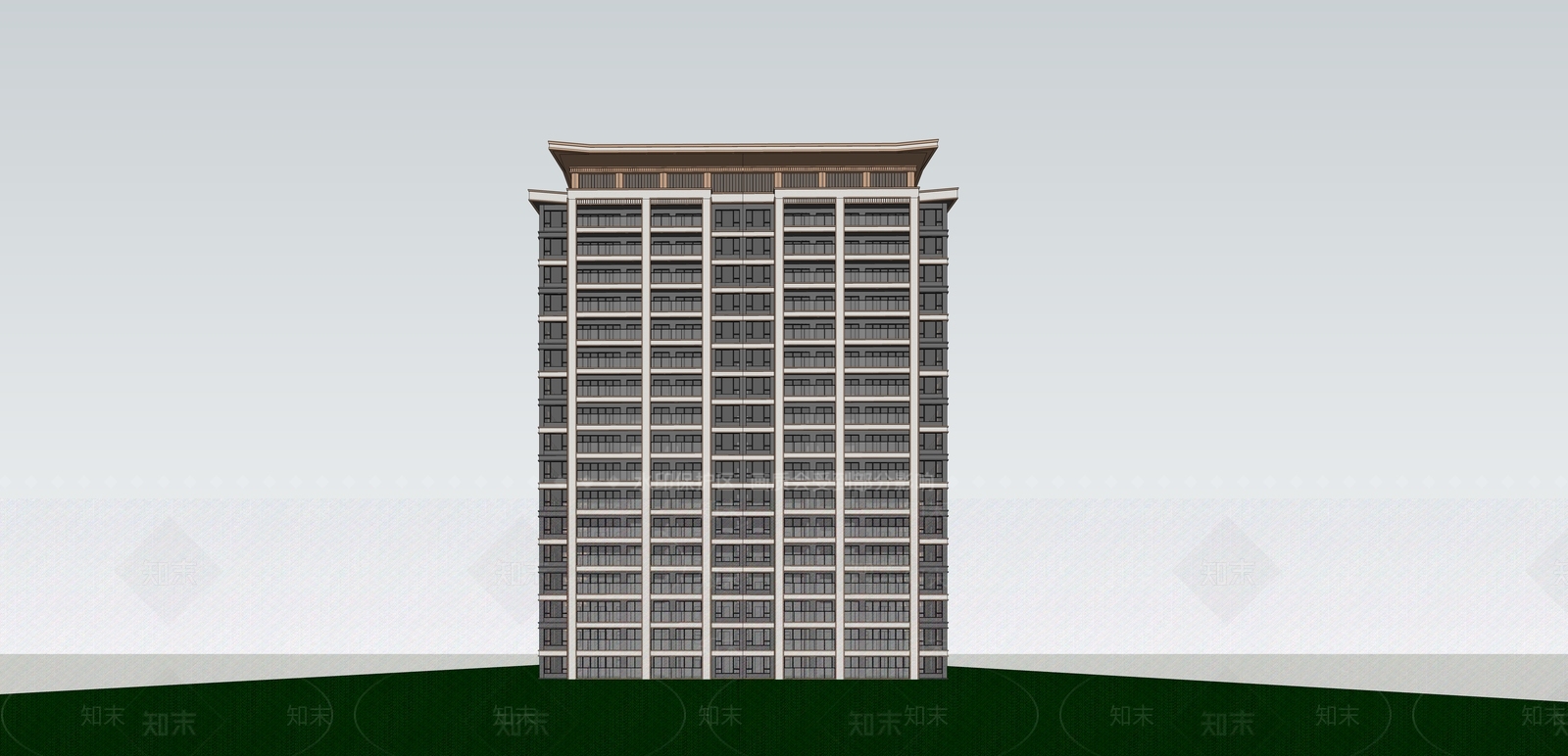 新中式小高层住宅楼SU模型下载【ID:1234360181】
