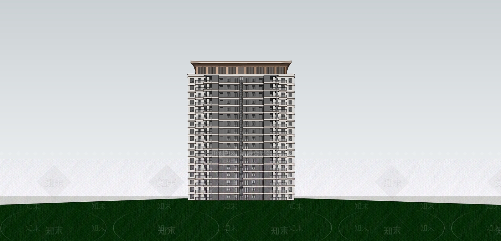 新中式小高层住宅楼SU模型下载【ID:1234360181】