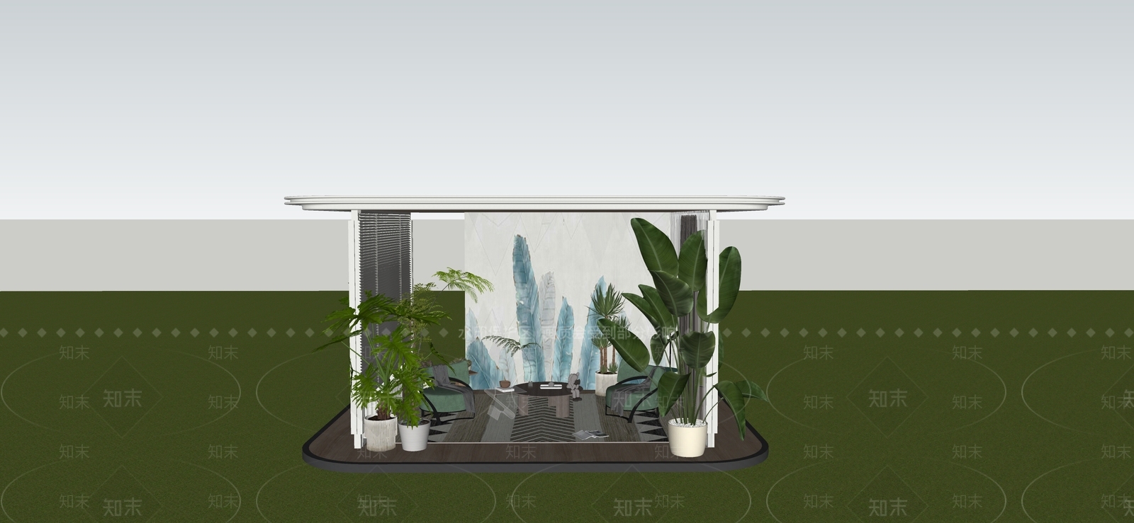 现代简约廊架空间SU模型下载【ID:1234360839】
