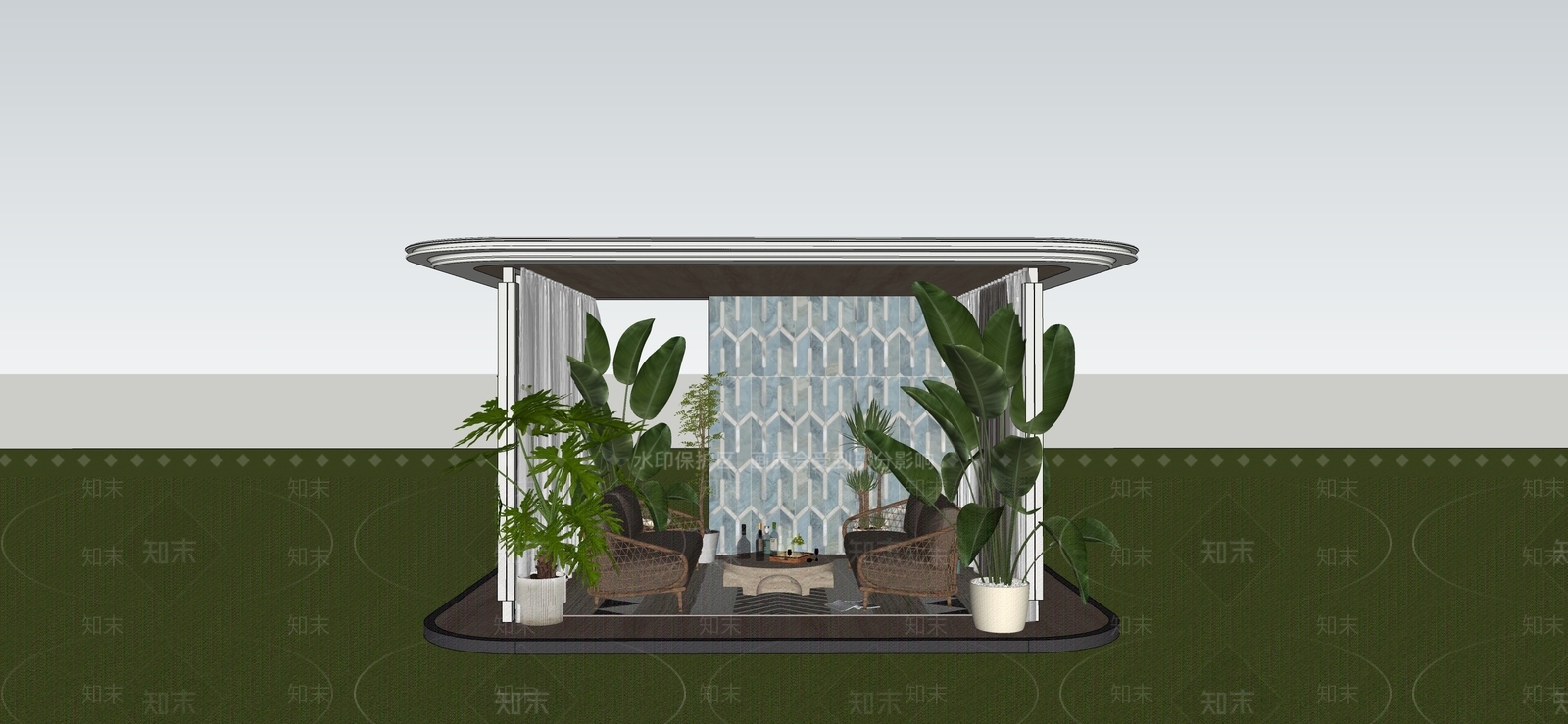现代廊架空间SU模型下载【ID:1234362878】