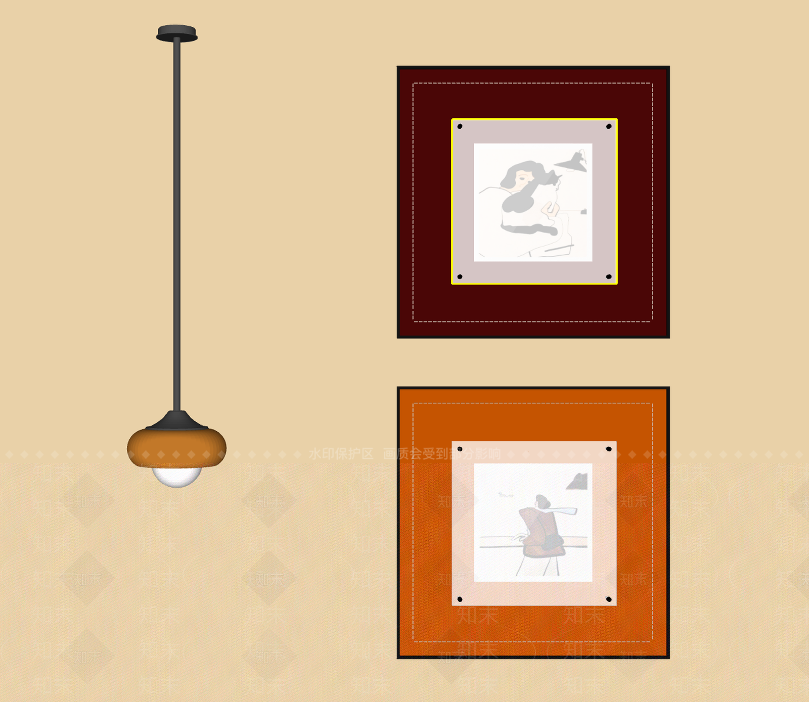 中古风挂画SU模型下载【ID:1234364223】