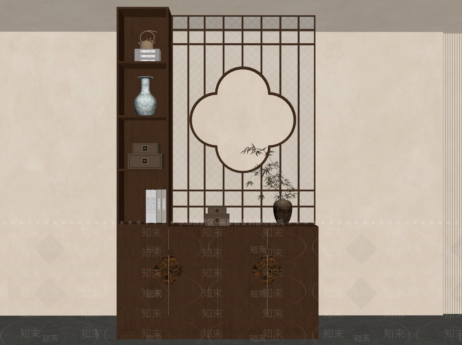 新中式玄关柜SU模型下载【ID:1234365851】