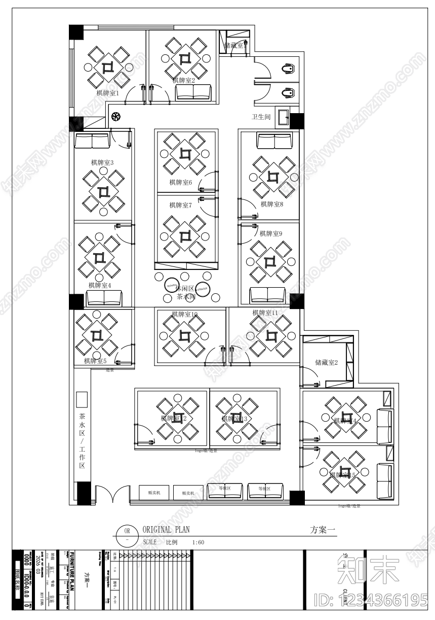 棋牌室cad施工图下载【ID:1234366195】