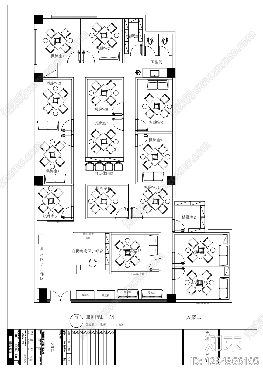 棋牌室CAD图纸