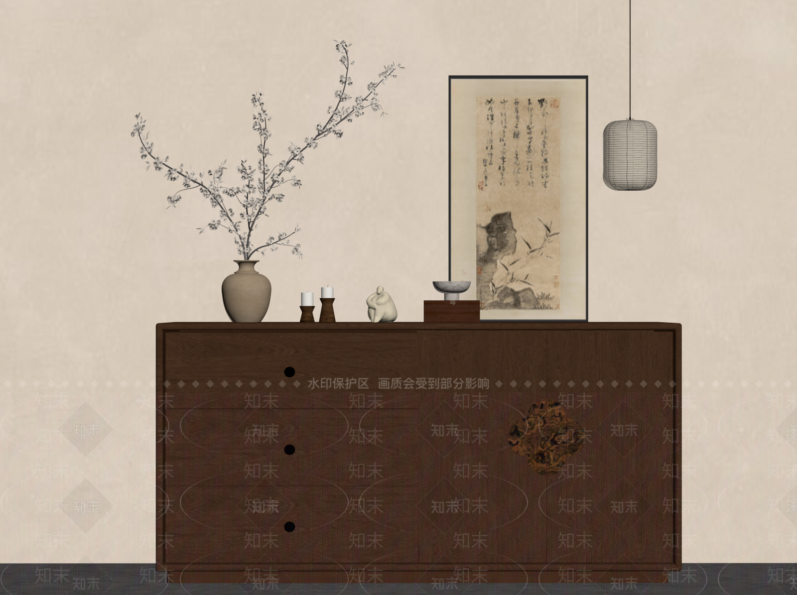 中古风玄关柜SU模型下载【ID:1234366584】