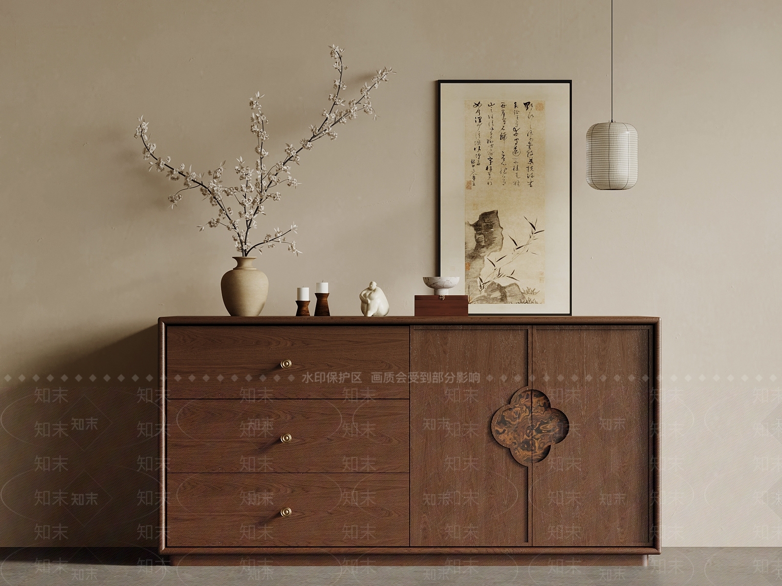 中古风玄关柜SU模型下载【ID:1234366584】