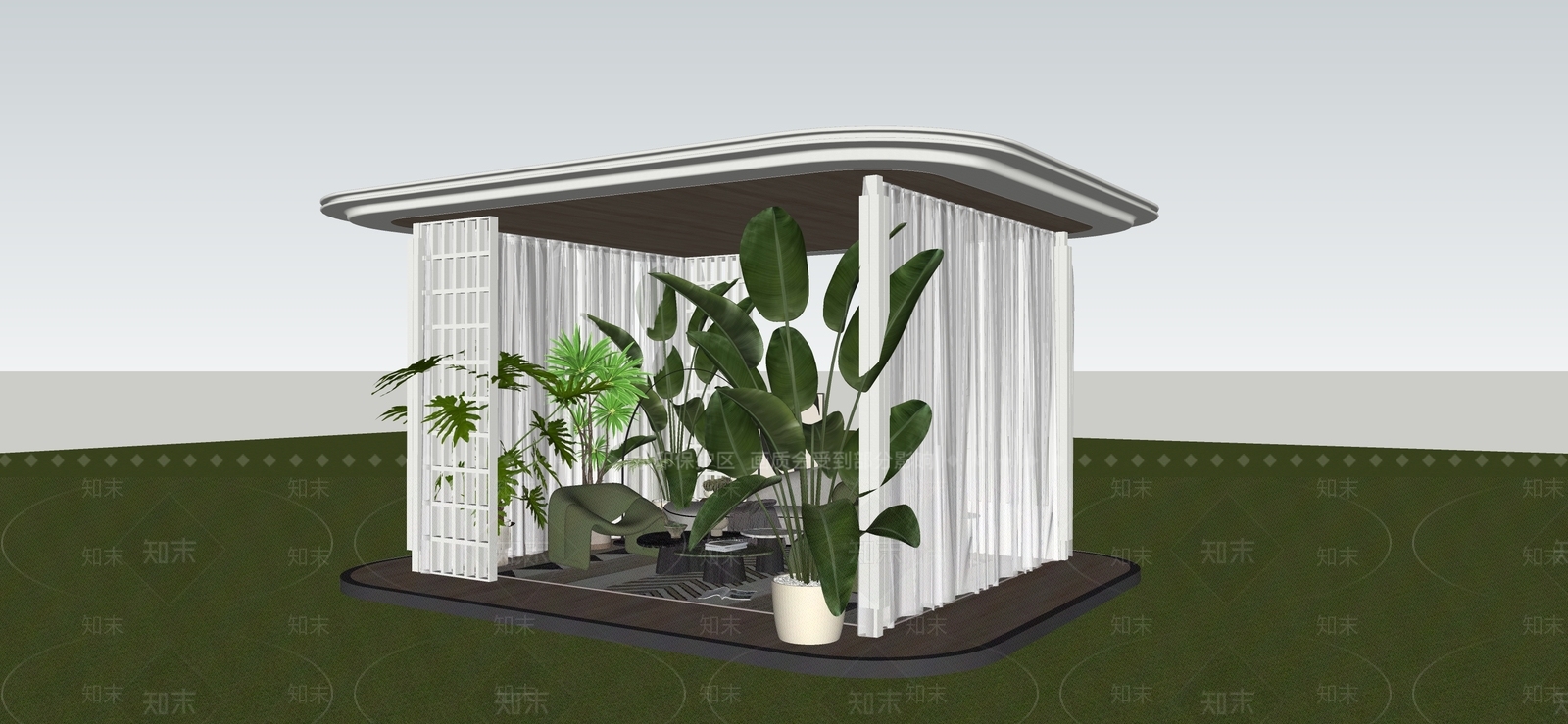 现代亭子SU模型下载【ID:1234367489】