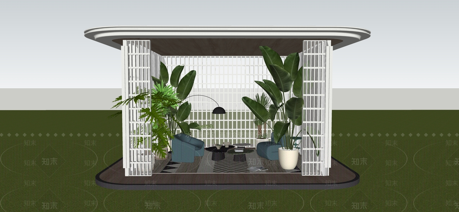 现代廊架空间SU模型下载【ID:1234367737】