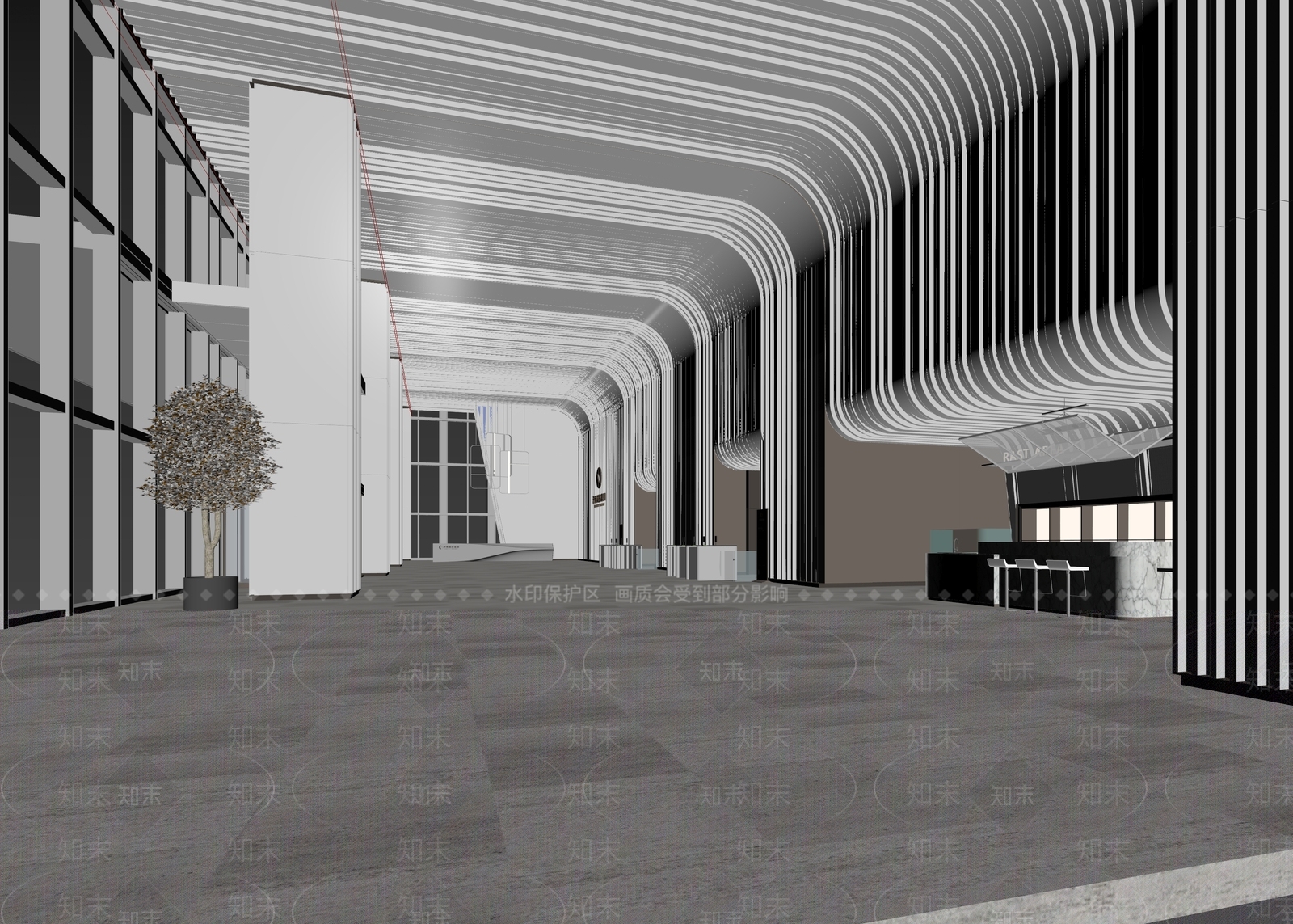 现代简约办公大厅3D模型下载【ID:1234369043】