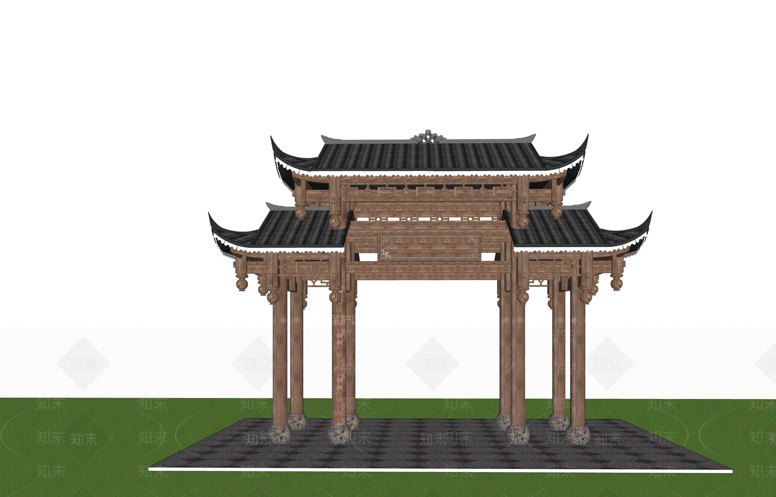 中式古建古建筑SU模型下载【ID:1234374997】