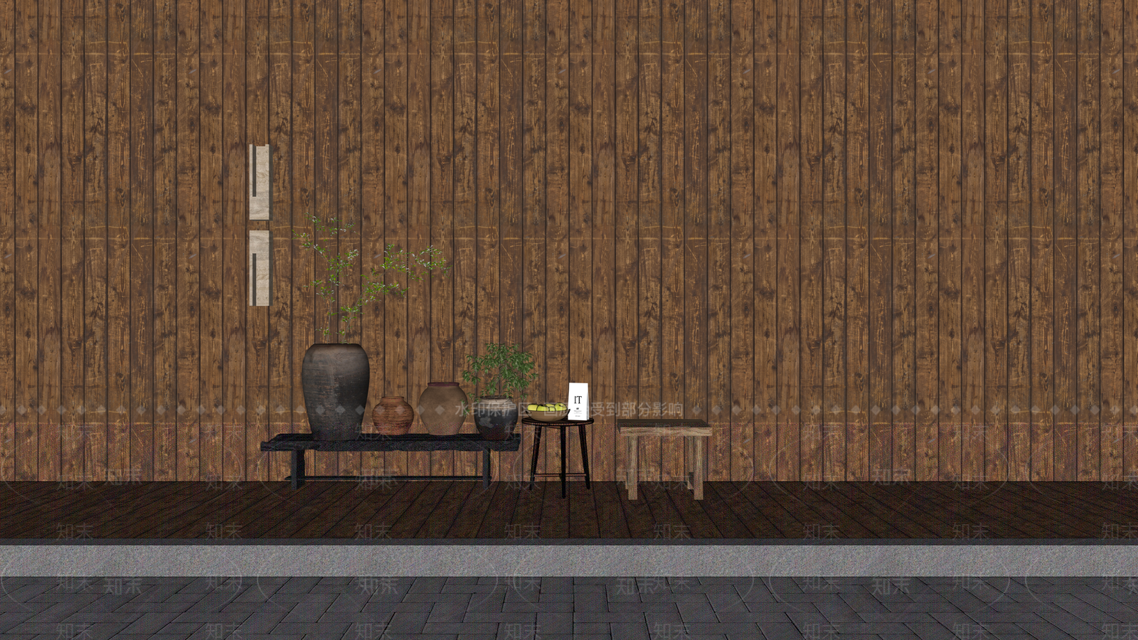 侘寂木饰面SU模型下载【ID:1234375015】
