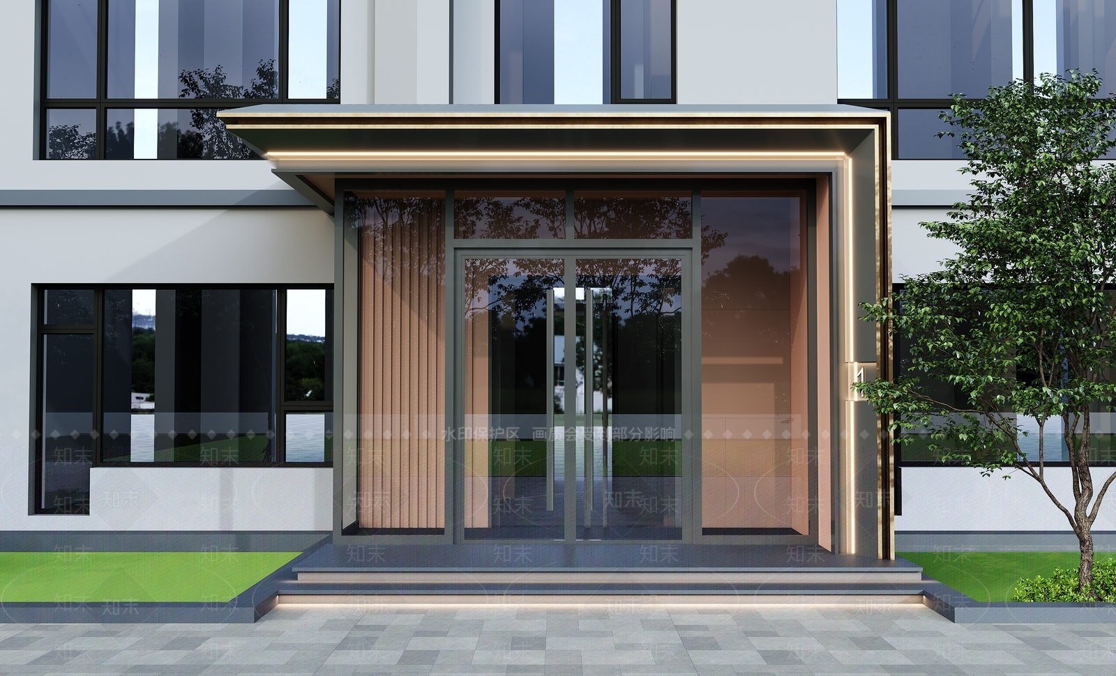 现代简约多层住宅楼3D模型渲染效果图