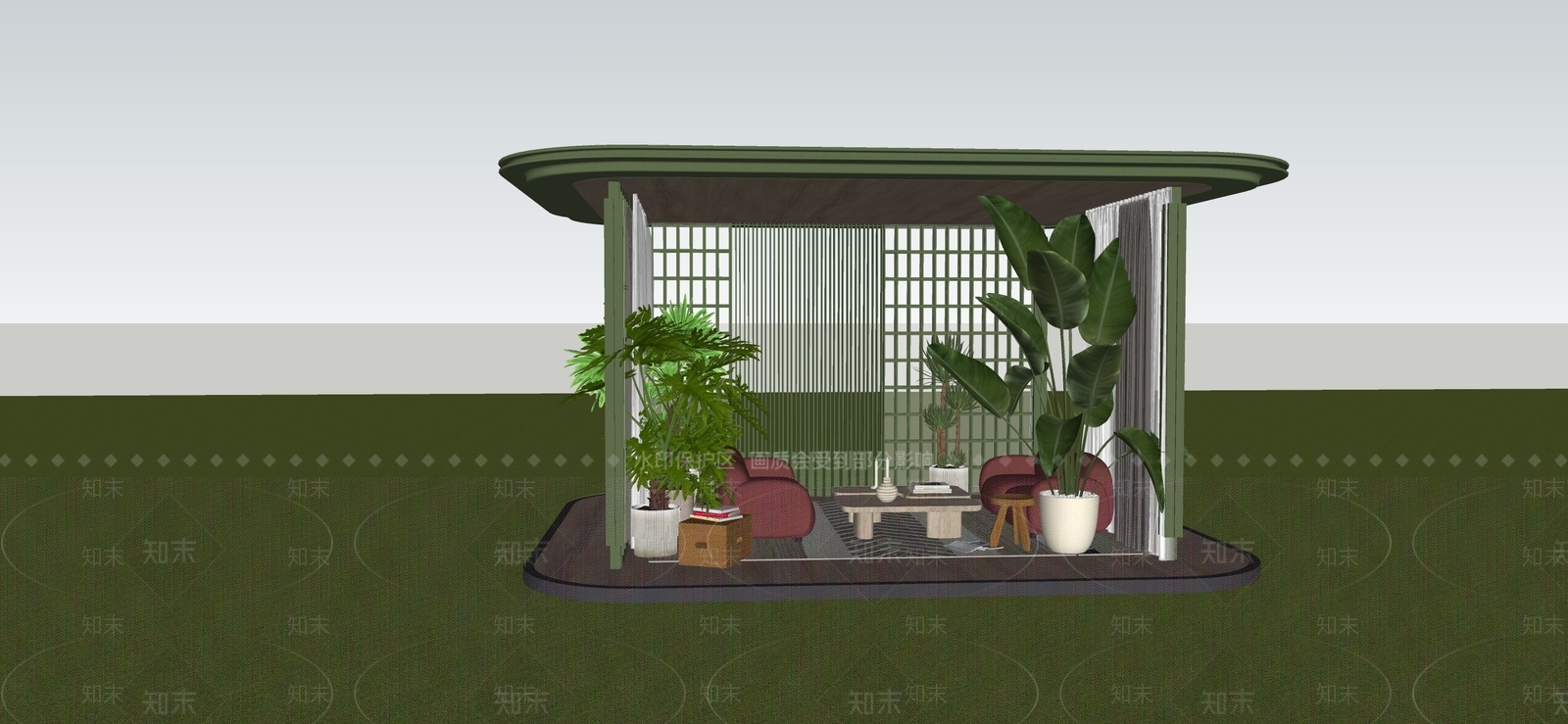 现代廊架空间SU模型下载【ID:1234376426】