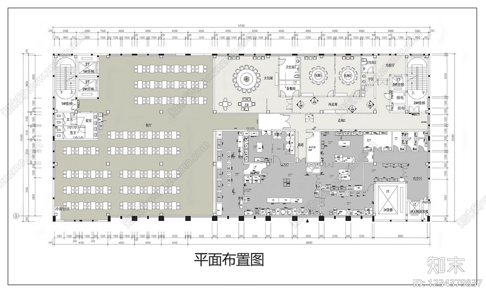 自助餐厅cad施工图下载【ID:1234379837】